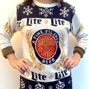 Beer Themed Sweater - Navy and Gold